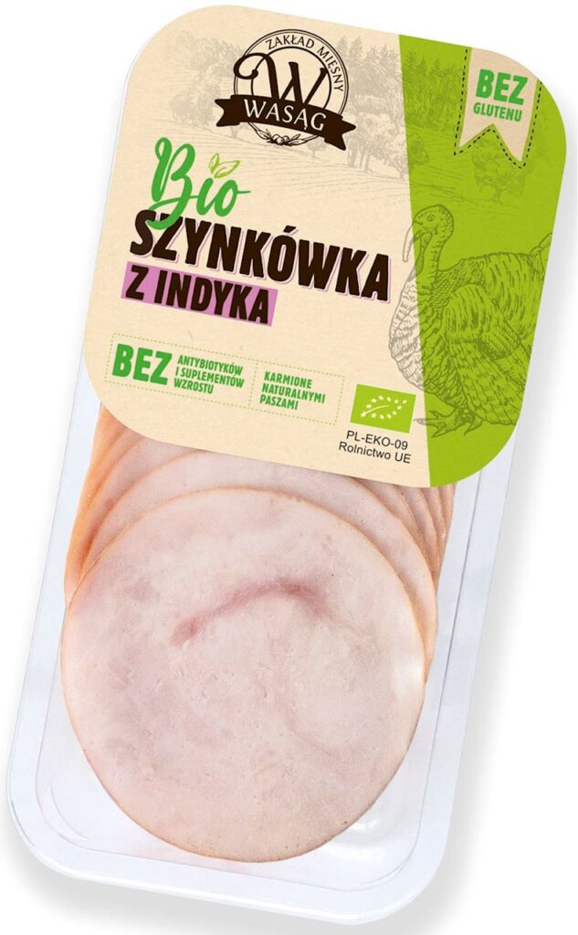 przecena SZYNKÓWKA Z INDYKA PLASTRY BEZGLUTENOWA BIO 130 g – WASĄG
