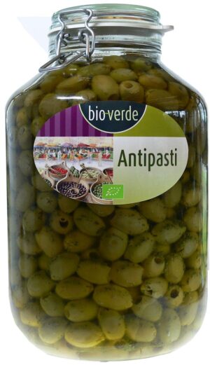 OLIWKI ZIELONE BEZ PESTKI Z ZIOŁAMI W OLEJU BIO 4,55 kg (SŁOIK) - BIO-VERDE