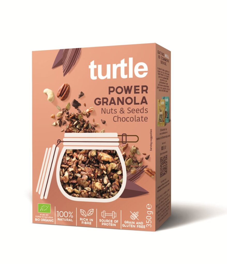 GRANOLA CZEKOLADOWO – ORZECHOWA Z NASIONAMI BEZGLUTENOWA BIO 350 g – TURTLE