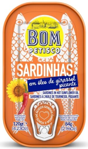 SARDYNKI PORTUGALSKIE W PIKANTNYM OLEJU SŁONECZNIKOWYM 120 g (84 g) - BON APPETIT (BOM PETISCO)