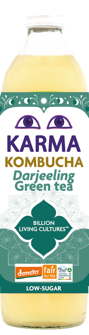 KOMBUCHA HERBATA ZIELONA DARJEELING NISKA ZAWARTOŚĆ CUKRÓW FAIR FOR LIFE DEMETER BIO 500 ml - KARMA KOMBUCHA