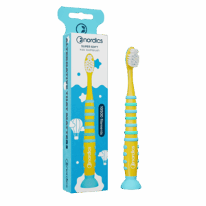 SZCZOTECZKA DO ZĘBÓW DLA DZIECI 10500 SUPER MIĘKKA ŻÓŁTO - NIEBIESKA RAKIETA - NORDICS