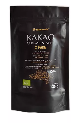 KAKAO CEREMONIALNE – TABLICZKA GORZKA 100 % KAKAO BIO 125 g – ISLAVERDE (SEGURA)