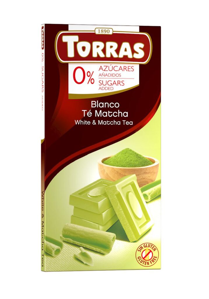 CZEKOLADA BIAŁA Z HERBATĄ MATCHA BEZ DODATKU CUKRÓW BEZGLUTENOWA 75 g – TORRAS