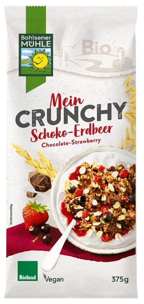 CRUNCHY CZEKOLADOWO – TRUSKAWKOWE BIO 375 g – BOHLSENER MUEHLE