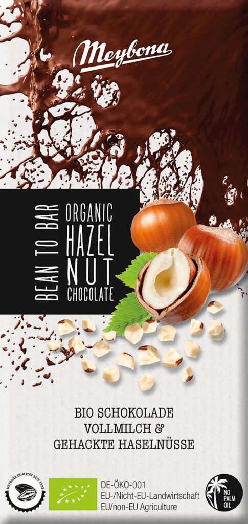 CZEKOLADA MLECZNA Z ORZECHAMI LASKOWYMI BIO 80 g – MEYBONA