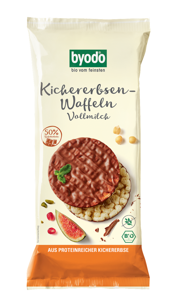 WAFLE Z CIECIERZYCY Z MLECZNĄ CZEKOLADĄ BEZGLUTENOWE BIO 65 g – BYODO