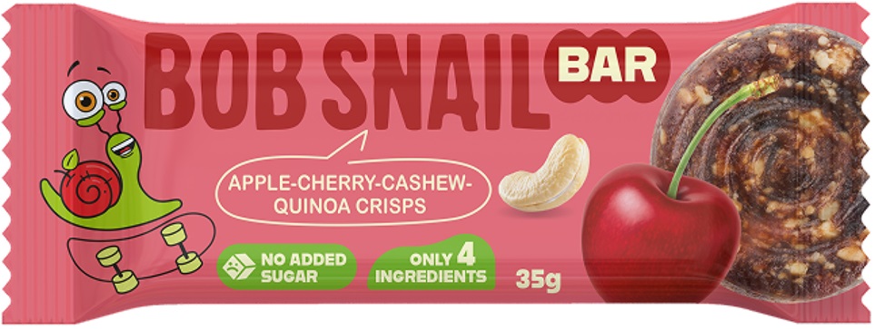 BATON JABŁKO – WIŚNIA – ORZECHY NERKOWCA BEZ DODATKU CUKRÓW 35 g – BOB SNAIL