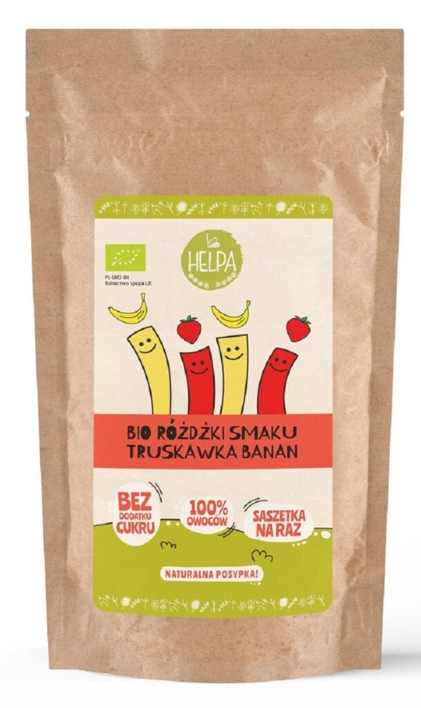 RÓŻDŻKI SMAKU MIX TRUSKAWKA – BANAN (LIOFILIZOWANE OWOCE) BIO (10 x 2 g) 20 g – HELPA