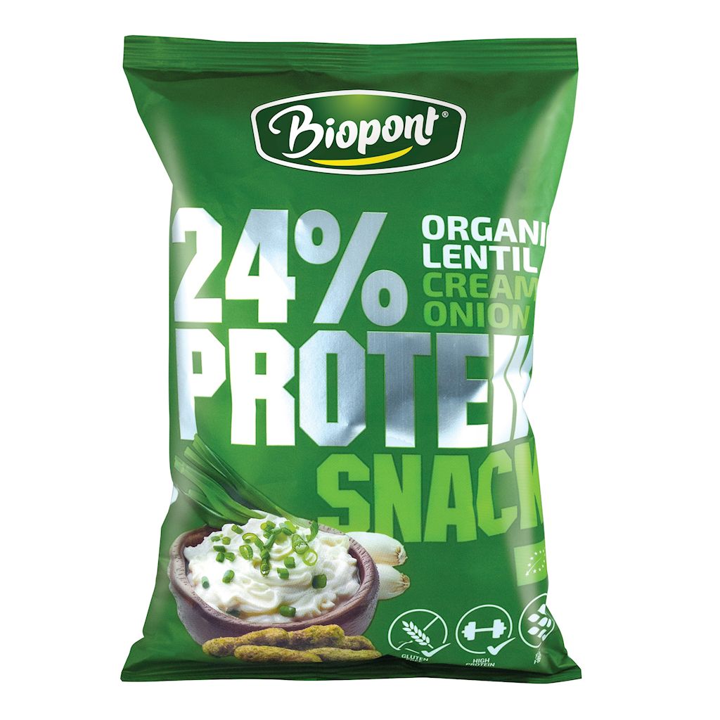 CHRUPKI PROTEINOWE O SMAKU ŚMIETANKI Z CEBULĄ BEZGLUTENOWE BIO 50 g – BIOPONT