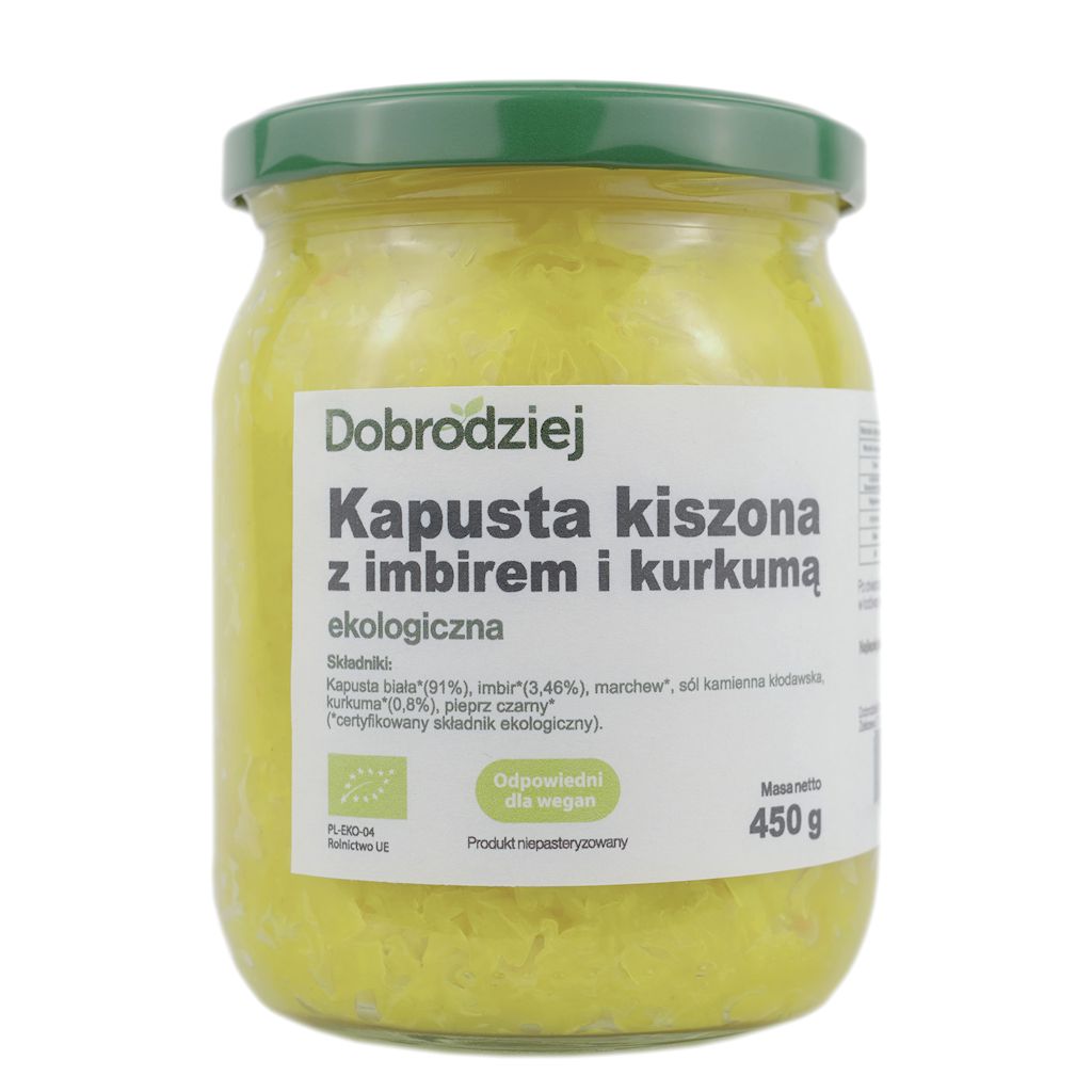 KAPUSTA KISZONA Z IMBIREM I KURKUMĄ BIO 450 g – DOBRODZIEJ
