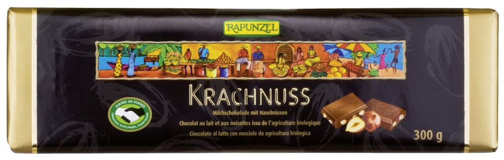 CZEKOLADA MLECZNA Z ORZECHAMI LASKOWYMI BIO 300 g – RAPUNZEL (PRODUKT SEZONOWY)