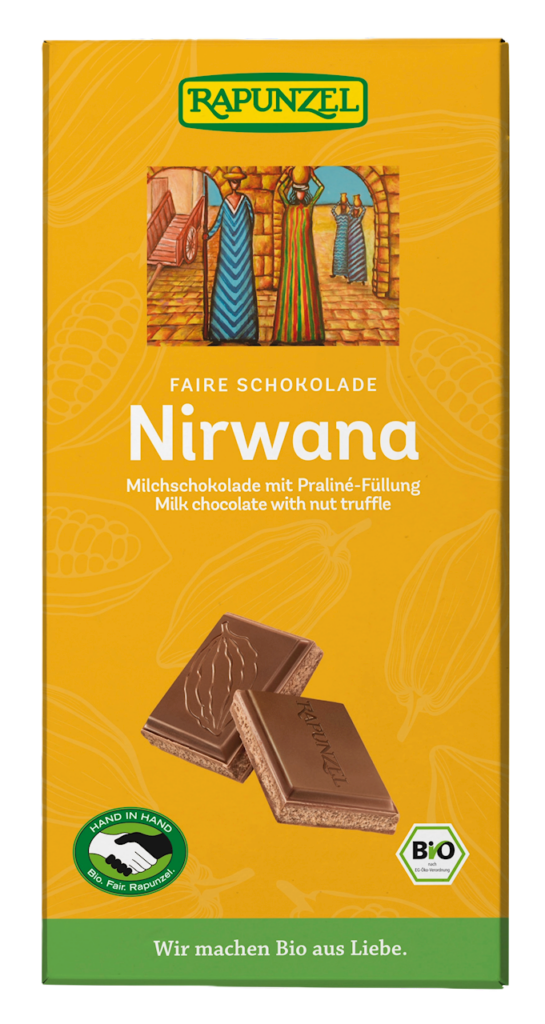 CZEKOLADA MLECZNA Z NADZIENIEM PRALINOWYM NIRWANA BIO 100 g – RAPUNZEL