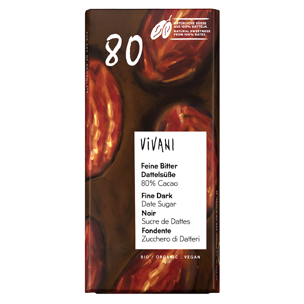 TABLICZKA KAKAOWA SŁODZONA DAKTYLAMI BIO 80 g – VIVANI