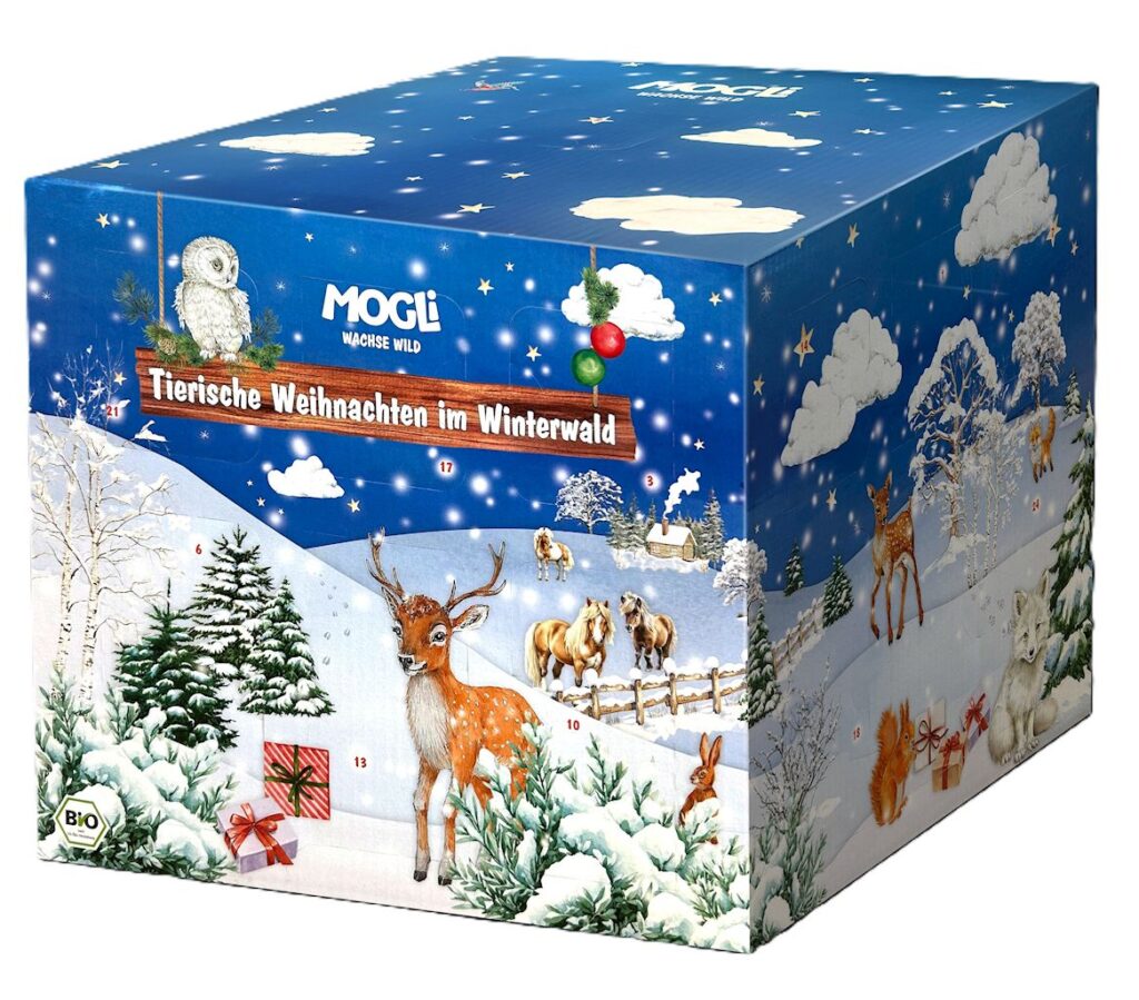 KALENDARZ ADWENTOWY PRZEKĄSKI DLA DZIECI BIO 1036 g – MOGLI (PRODUKT SEZONOWY)