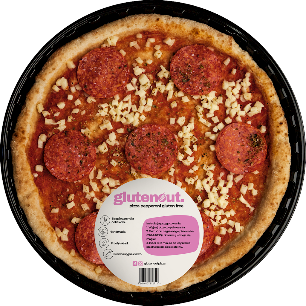 przecena PIZZA Z SEREM MOZZARELLA I KIEŁBASĄ PEPPERONI BEZGLUTENOWA 330 g – GLUTEN OUT