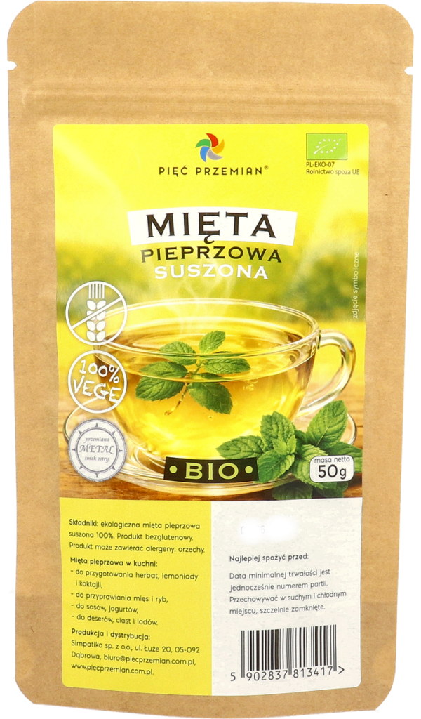 HERBATKA Z MIĘTY PIEPRZOWEJ BEZGLUTENOWA BIO 50 g – PIĘĆ PRZEMIAN