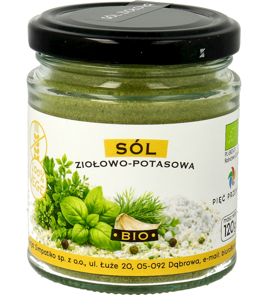 SÓL ZIOŁOWO – POTASOWA BEZGLUTENOWA BIO 120 g – PIĘĆ PRZEMIAN