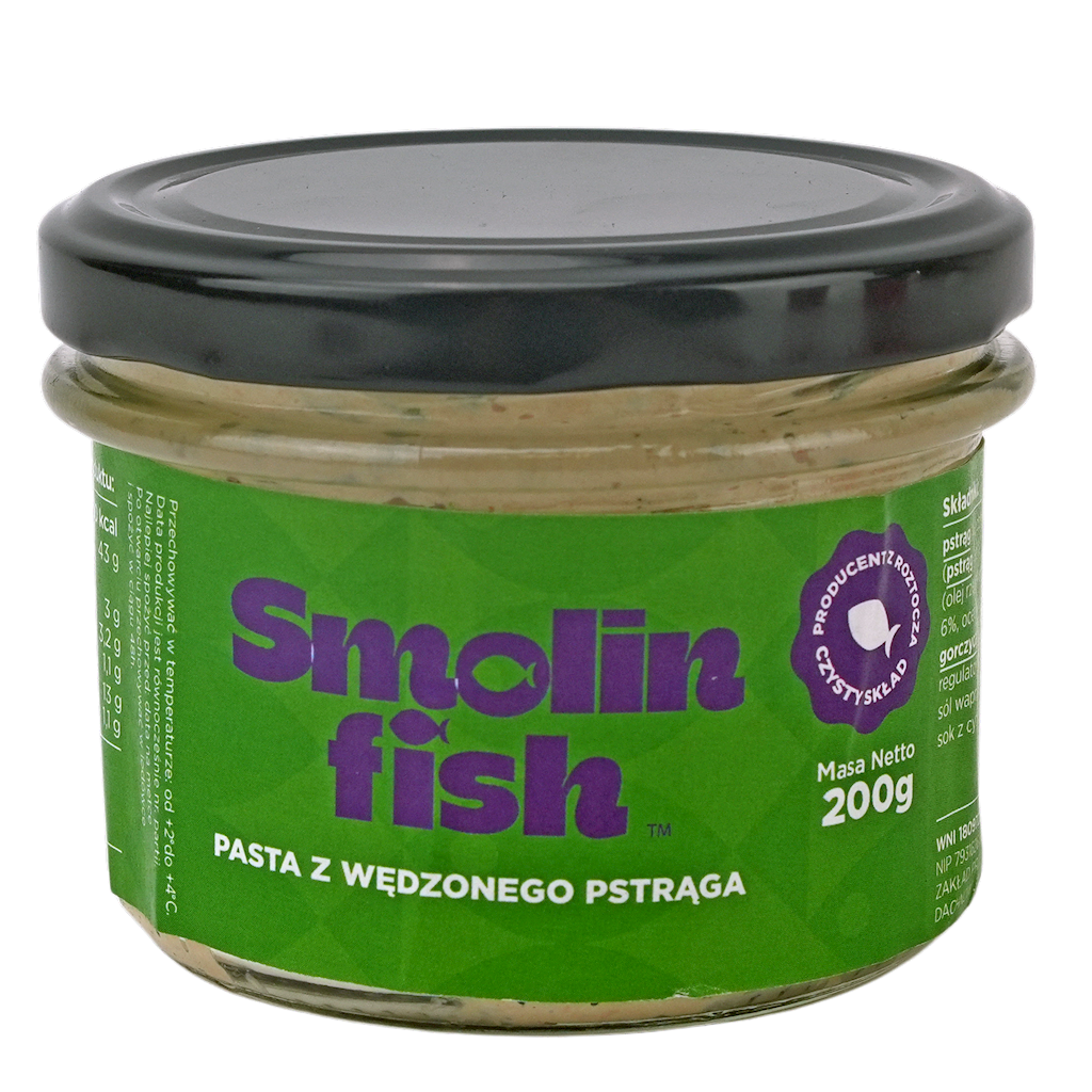 PASTA Z PSTRĄGA WĘDZONEGO BEZGLUTENOWA 200 g – SMOLIN FISH (NA ZAMÓWIENIE)
