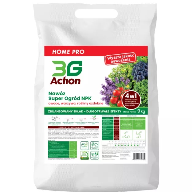 NAWÓZ DO OWOCÓW, WARZYW, ROŚLIN OZDOBNYCH 4w1 ECO 9 kg – 3G ACTION