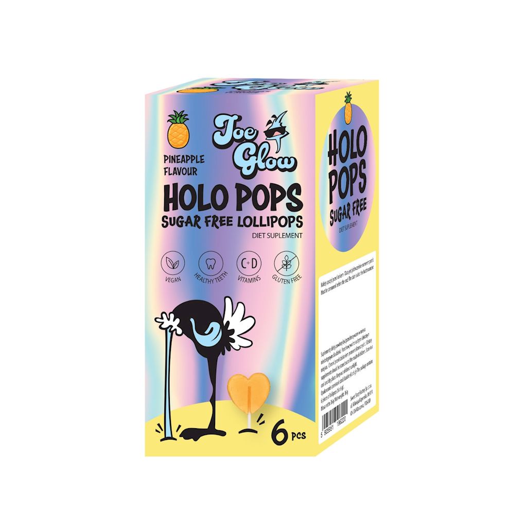 LIZAK HOLO POPS O SMAKU ANANASOWYM BEZ CUKRU BEZGLUTENOWY (6 szt.) 36 g – JOE GLOW