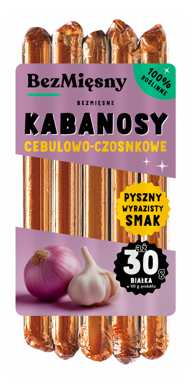 KABANOSY CEBULOWO - CZOSNKOWE ROŚLINNE 160 g - BEZMIĘSNY