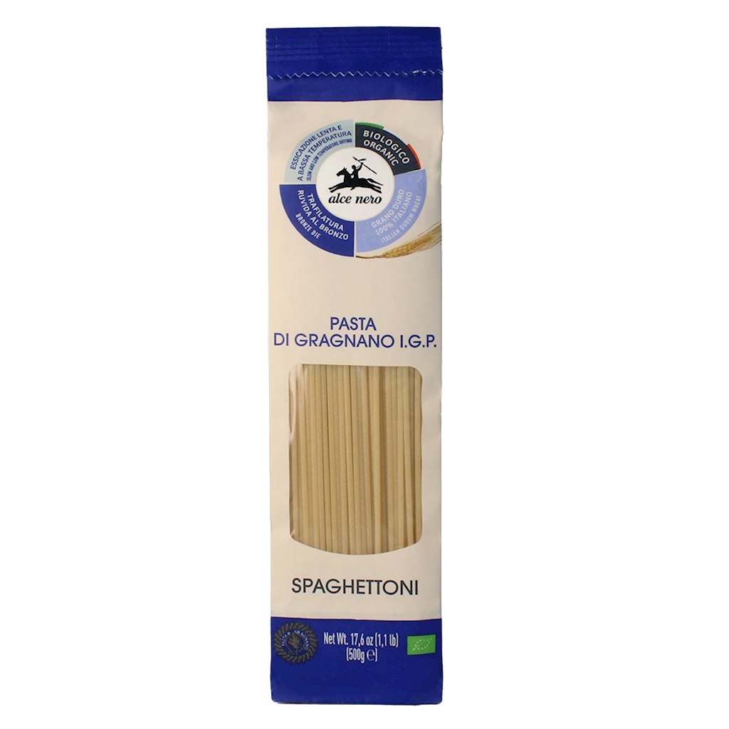 MAKARON (SEMOLINOWY – PASTA DI GRAGNANO) SPAGHETTONI BIO 500 g – ALCE NERO