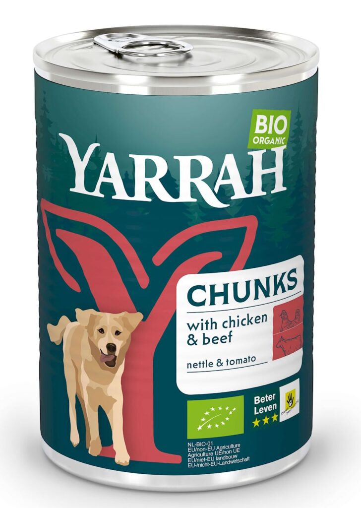 (DLA PSA DOROSŁEGO) KARMA Z WOŁOWINĄ, POKRZYWĄ I POMIDOREM BIO 405 g – YARRAH